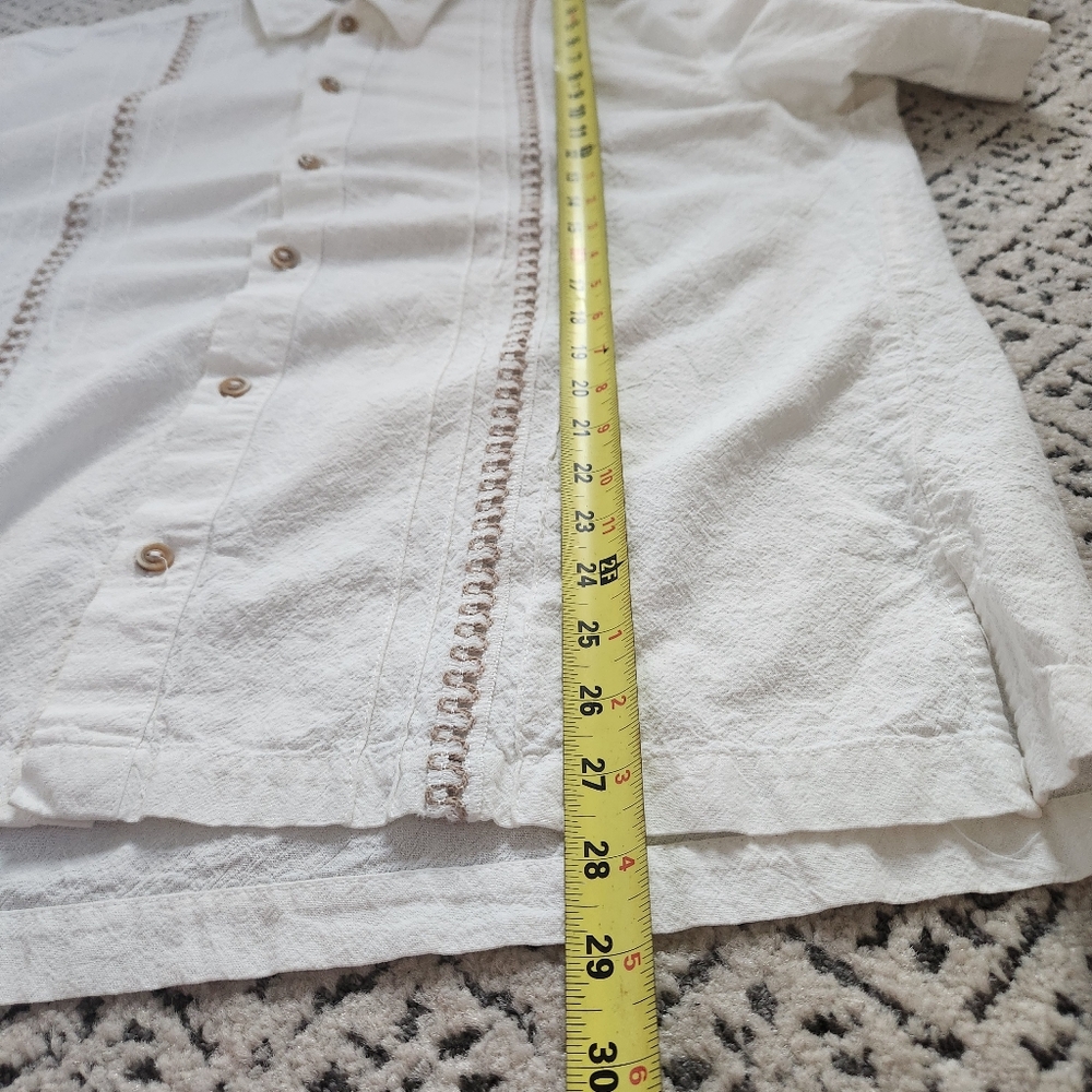 La Rueca Vintage Cotton Cream Beige Short Sleeve Button Down Guayabera Shirt L - Picture 9 of 11
